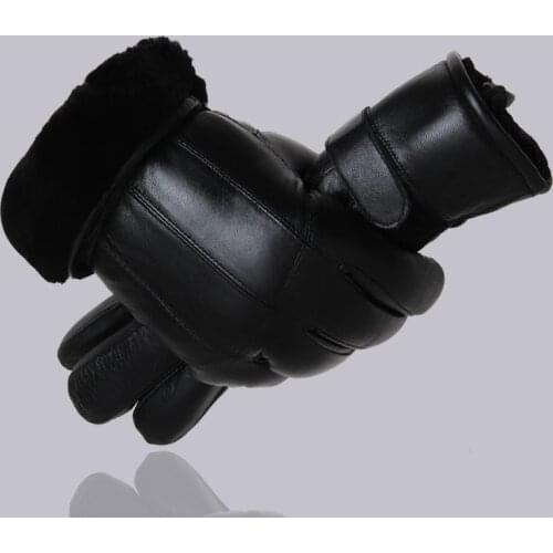 MPPM Hot Sale Men sheepskin gloves genuine leather glove for men winter Outdoor warm fur thickening thermal patchwork gloves