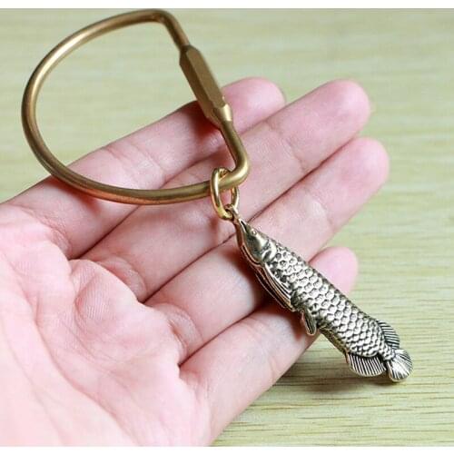 1PCS Charm Craft Handmade Pure Brass Retro Gold Arowana Fish DIY Ornament Miniature Fitting Keychain Pendant Souvenir Gift