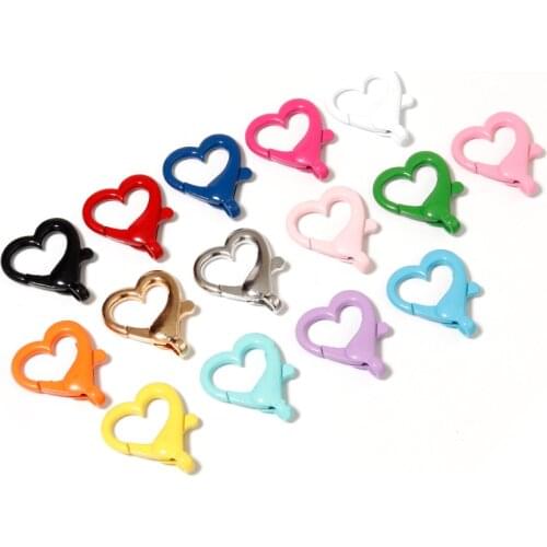 10pcs 26*21.5mm Colorful Heart Shape Lobster Clasp Hooks Necklaces Bracelet Chain Connectors For DIY Jewelry Finds Accessories