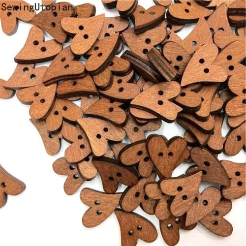 100PCS 2 Hole Random Mixed Decorative Heart Buttons Lovely Double Holes Mix Sewing Wooden Buttons DIY Flatblck Scrapbooking
