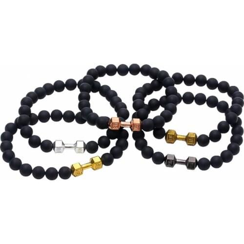 2017 Hot Sale Men Luxury Jewelry Matte Stone Black Stone Beads Bracelet Metal Bells Charm Beaded Strand Bracelets