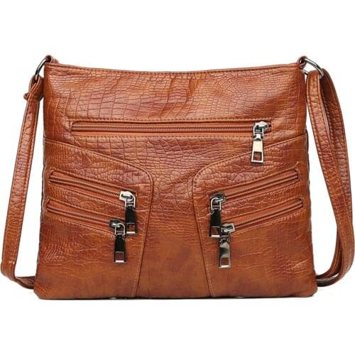 Solid Color Small Shoulder Bags For Women Retro Washed Pu Leather Crossbody Female Multi-pockets Messenger Bag Phone Purses