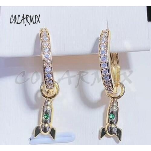 6Pairs gold color Fashion Cute tiny rocket earrings tiny jewelry earrings Gift for lady elegant Crystal earrings wholesale 50873
