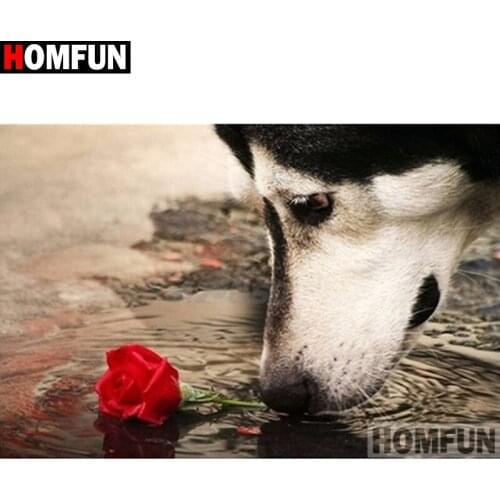 HOMFUN Full Square/Round Drill 5D DIY Diamond Painting "Animal dog rose" 3D Diamond Embroidery Cross Stitch Home Decor A19013