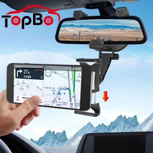 Adjustable 360° Car Rearview Mirror Cellphone Holder Cradle Phone Stand Car Auto GPS Holder Mount Universal Interior Accessories