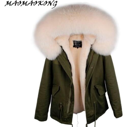 Large fox fur collar womens high quality lined hooded coat mini parkas Large raccoon fur collar outwear winter jacket
