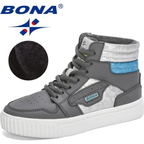 BONA 2020 New Arrival Glowing Kids High Top Shoes Plush Warm Boots Children Ankle Snow Footwear Boys Anti-Slip Sneakers Firls
