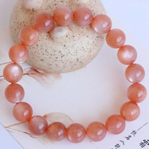 6-12MM Natural High Quality 5A Sri Lanka Orange Moonstone Flash Llight Stretch Round Beads Bracelet 8"