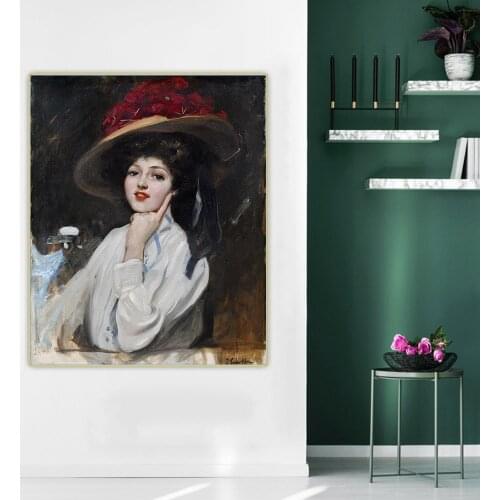 Citon Joaquin Sorolla《Portrait of a young girl in a hat, believed to be Raquel Meller》Canvas Art Oil Painting Home Decoration