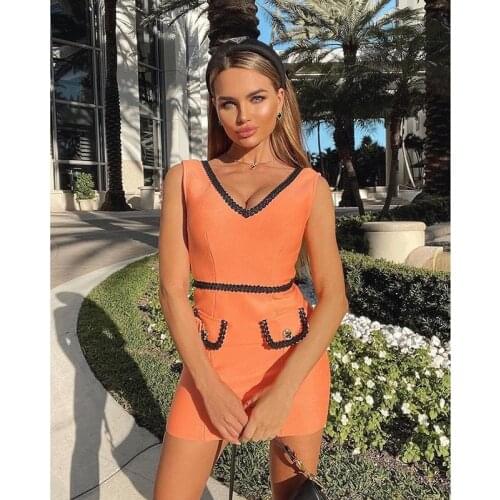 Color Patchwork Embroidery Sexy V Neck Sleeveless Women Bandage Dress Summer 2021femme Mini Party Robe Vestidos Vintage D8776