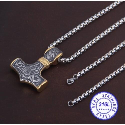 Dropshipping stainless steel thors hammer mjolnir pendant necklace viking scandinavian norse viking necklace Men gift