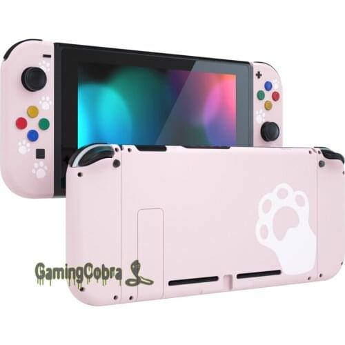 Sakura Pink Cat Paw Soft Touch Grip Back Plate + Controller Shell w/ Full Set Buttons for NS Switch Handheld Console & Joy-Con