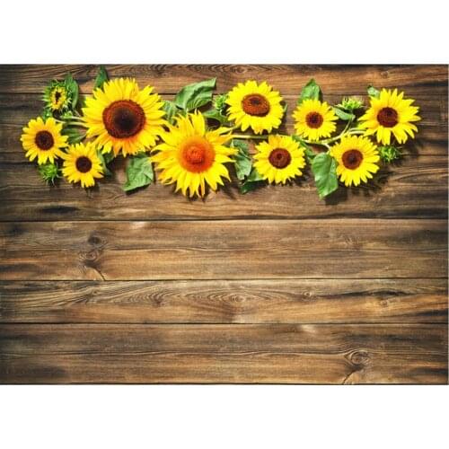 Planks Backdrop Yellow Sunflowers and Natural Color Board Photography Background Holiday Celebration Photo Booth Studio Decor