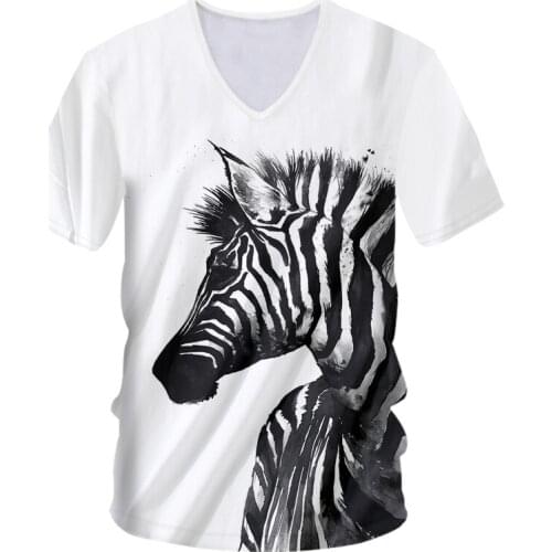 IFPD America Size Tshirt Zebra Ink Painting V Neck T-shirt Large Size Leisure 3D Printing Loose Fitness Tee Shirts Wholesale