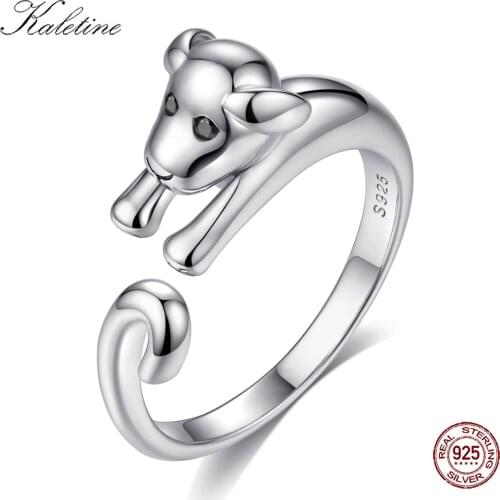 KALETINE Black Stone Fashion 925 Sterling Silver Ring French Bulldog Animal Female Finger Adjustable Rings for Women Men Jewelry