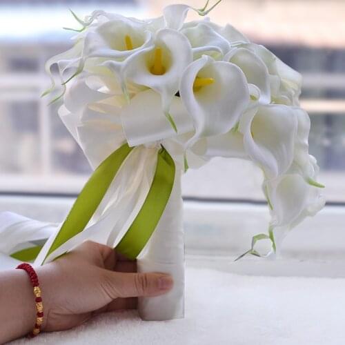 Calla Lily White Yellow Wedding Bouquet Bridal Holding Flowers Artificial Waterfall Ramos De Novia 2018 Free Shipping