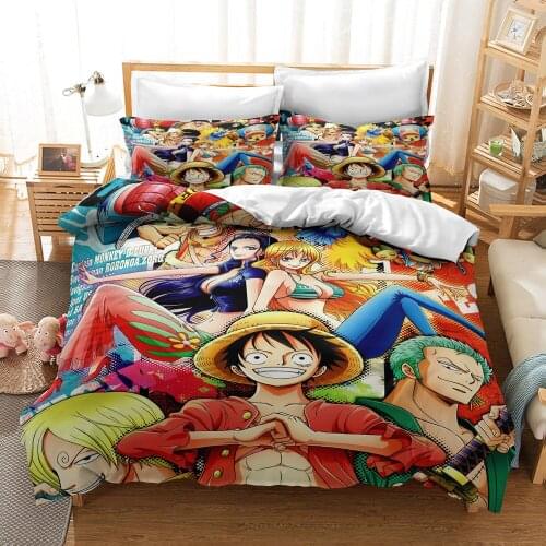 2021 Anime Bedding Set Luffy Print Home Comforter Cover Retro Map Compass Duvet Cover Set Boys Girl Single Double Bed Cover