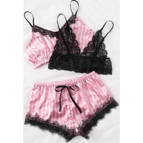 Sexy Lingerie For Woman 3pcs Suit Sexy Women Lace Up Bow Lingerie Underpants Underwear Sleepwear Set сексуальное белье