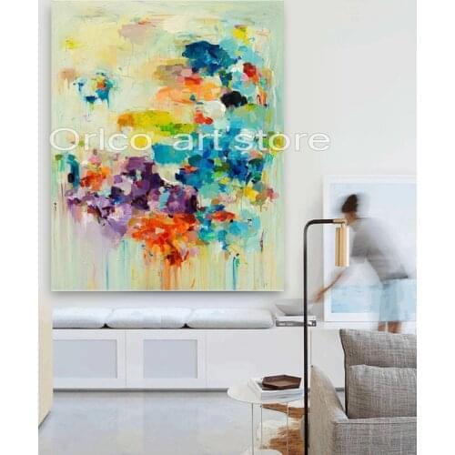 Handmade Red Colorful Knife Flower Painting Abstract Paintings on Canvas New Style Still Life Painting Hang Picture Decor Oil P