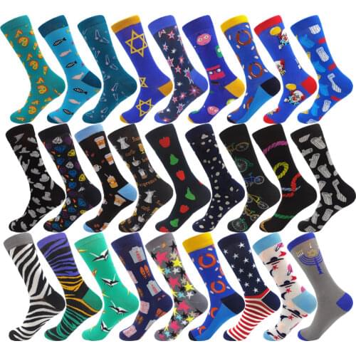 Colorful Cartoon Fashion Soft Novelty Cotton Mens Socks Fish Cookie Star Football Happy Kawaii Funny Women Socks Size38-46
