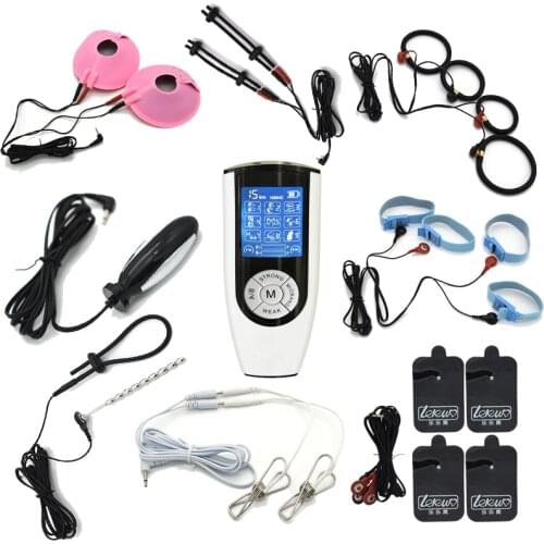 Strongest BDSM Power Box，Electro Shock Anal Plug Penis Cock Rings Massage Pad Nipple Clamps Medical Themed Adult Sex Toys