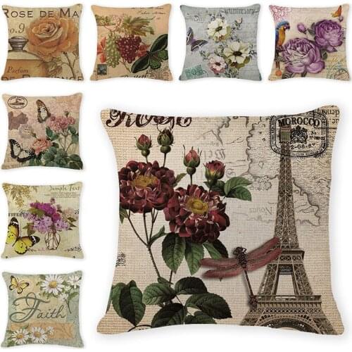 Vintage flowers Cushion Cover Decorative Pillow Cases Art Car Seat Accessories Sofa Throw Pillowcase Home Textile Decor 45x45cm