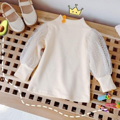 Girls' Bottoming Shirt 2021 Spring New Childrens Western Style T-shirt Wooden Ears Female Baby Lace Long-sleeved Top T-shirt