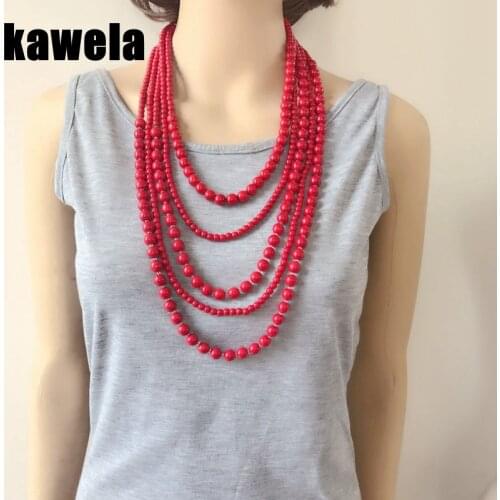 New Five Layers Marble Natural Stone Collar Statement Chunky Red Necklace