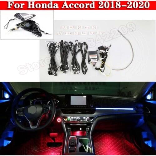 Ambient Light Set For Honda Accord 2018-2020 Button And APP Control Decorative LED 64 colors Atmosphere Lamp illuminated Strip