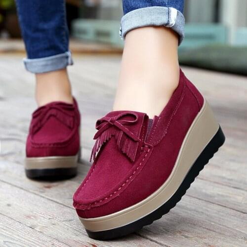 Autumn ladies platform shoes leather suede casual shoes tassel loafers women shoes
