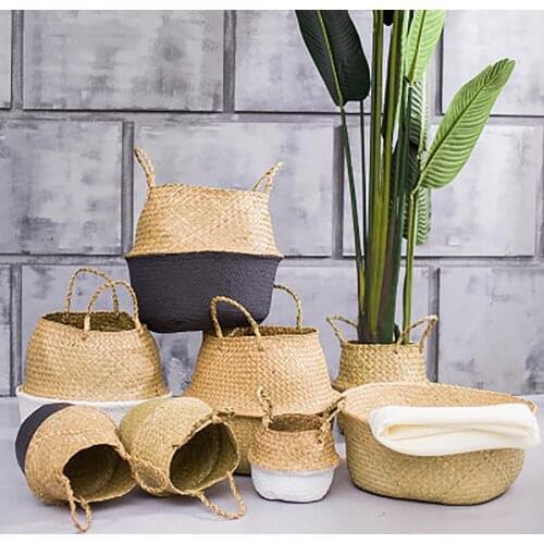 Primary Color Nordic Seaweed Basket Hand-Woven Flower Pot Hanging Flowerpot Plant Home Storage Basket