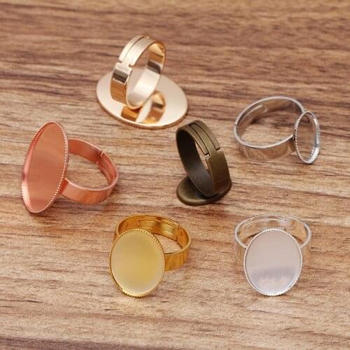 40 PCS 10*13mm 13*18mm 18*25mm Oval Cabochon Base Ring 6 Colors Plated Metal Copper Adjustable Ring Settings For Jewelry Making