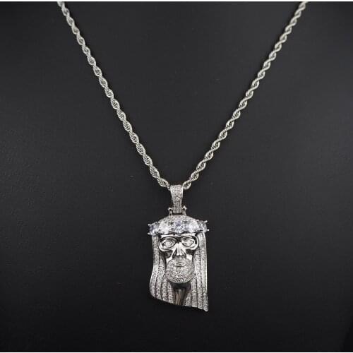 AAAA high quality zircon inlaid with Jesus face necklace, androgynous hip hop rock accessories