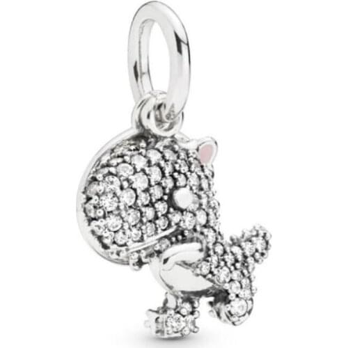 Genuine 925 Sterling Silver Beads Pave Dinosaur Theme Pendant Charm Fit Pan Women Bracelet & Necklace Diy Jewelry