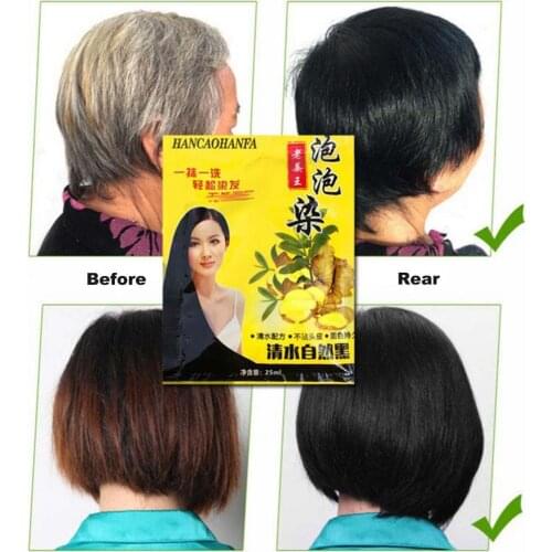 25ml Natural Ginger Dyeing Shampoo Instant Use Reduce Hair Loss White Hair Dye Black Plant Ginger Liquid for Home Use