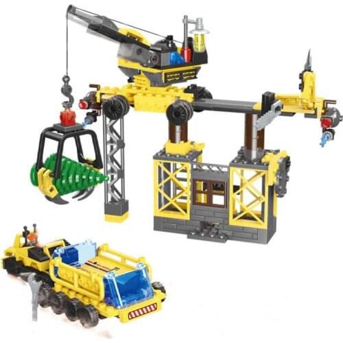 Urban Engineering Team Building Blocks Road Roller Bulldozer Mixer Truck Grasping Wood Machine Bricks 3D Model Toy Children Gift