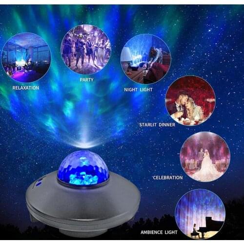 LED Bluetooth Starry Sky Ocean Wave Night Light Music Projector Home Party Lamp The projector light can be powered-by power bank