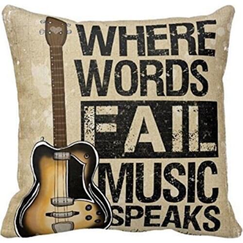 Vintage Personality flax Guitar Cushion Cover Music Words Pillow Case For Sofa Bed Cars Decoration Throw Pillow Case