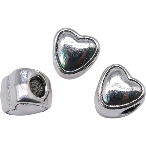 WYSIWYG 5pcs 8x8x7mm Antqiue Silver Color Heart Charms Beads Hearts Big Hole Spacer Beads Heart European Big Hole Beads