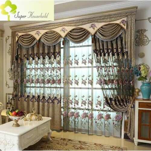 Retro Royal Embroidered Floral Curtains for Living Room Valance Top Quality Tulle Curtain for Bedroom Bronzing Window Fabric