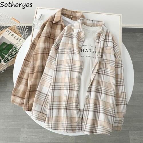 Women Long Sleeve Shirts Plaid Simple Classic Fashion Oversize Bf Style Chic Harajuku Cool Streetwear All-match Plus Size S-3XL