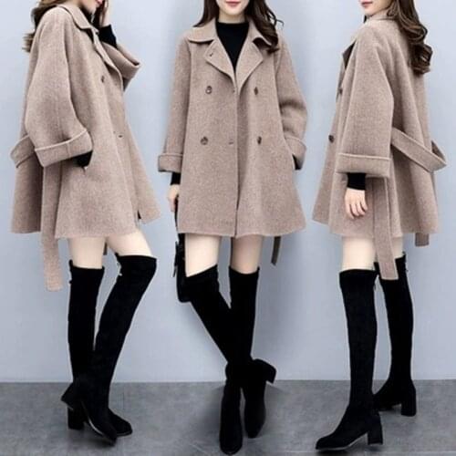 WomenS Winter Autumn Two-Piece Set Wool Thicken Med Long Overcoat Casual Loose Trench Coat Jackets Outwear And Skirts DD2380