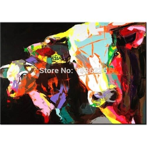 Hand Painted Abstract Cow Oil Painting for Home Decor Modern Knife Bull Animal Wall Art Pictures Oil Painting Reproduction