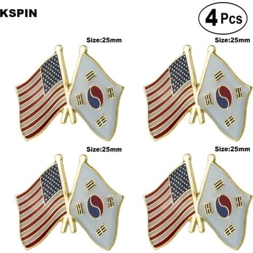 U.S.A.& South Korea Friendship Flag Pin Lapel Pin Badge Brooch Icons 4pcs