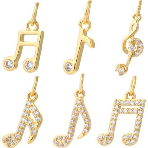 Gold Music Notes Movement Micro Pave CZ Diy Necklace Pendant Charms Jewerly Making Charms for Earrings Nail Phone Butterfly
