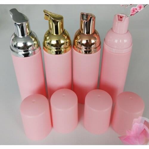 1Pcs 60ml Pink Plastic Foam Pump Refillable Empty Cosmetic Bottle Lashes Cleanser Shampoo Bottle With Rose Golden Silver