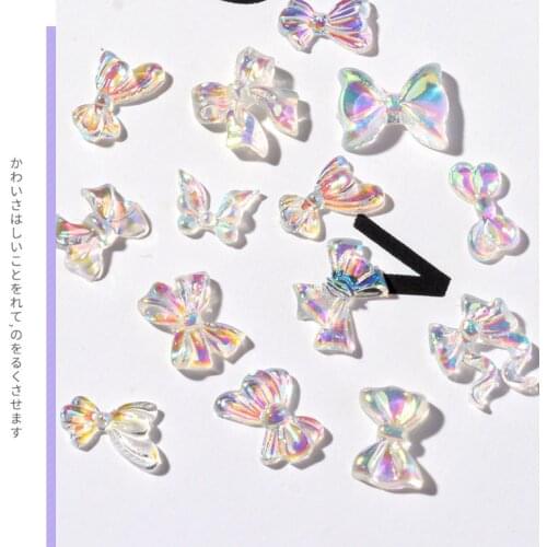 20Pcs 3D Resin Bow Glitter AB Nail Art Decorations Summer Home Fashion Nail Polish Ornament Manicure Decals Accessories
