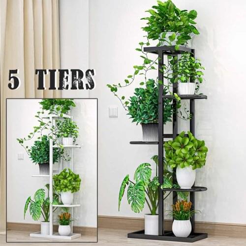 5 Tiers Iron Craft Bookshelf Plant Rack Display Shelf Home Indoor Outdoor Yard Garden Patio Balcony Flower Stands 43x22x98cm