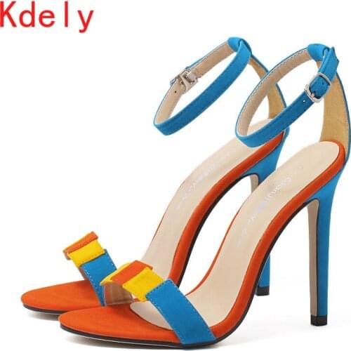 Tiny Heel High Heel Shoe Star Suede Matching Color Word Belt Simple High Heel Sandals Single Shoe Woman Women Shoes