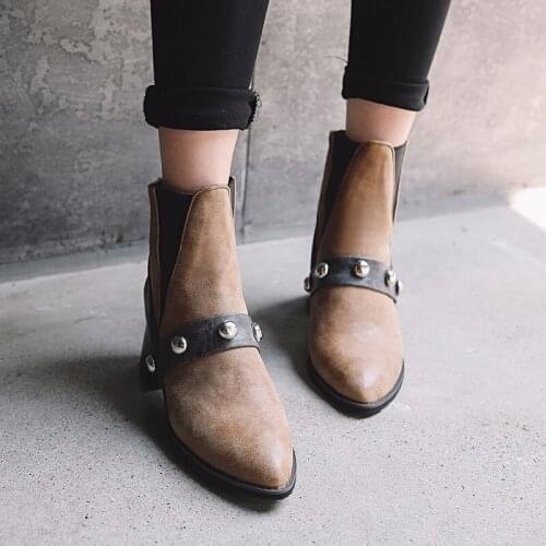 British fashion punk color block thick heel rivet short boots large 44 45 46 47 48 large casual Martin boots